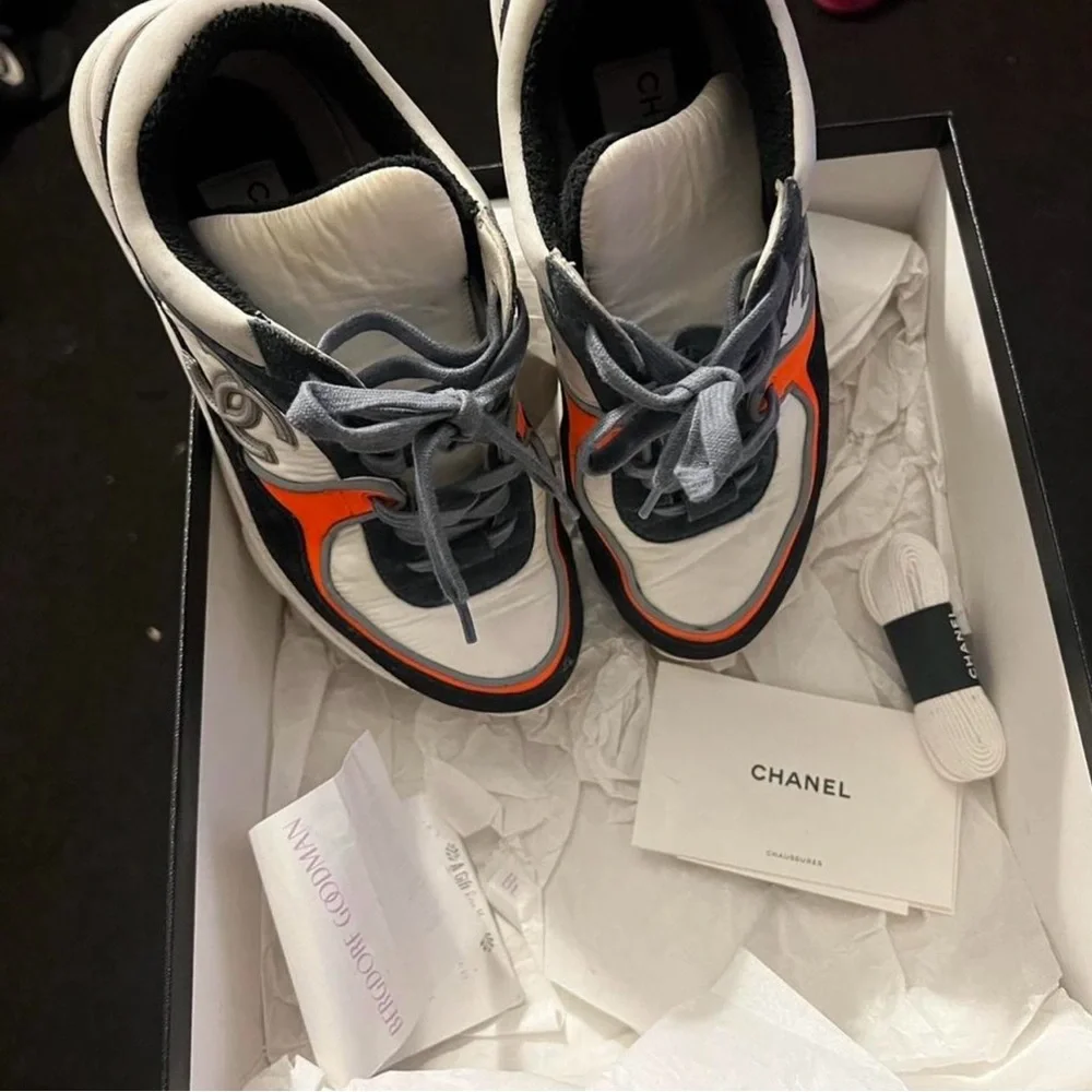 CHANEL Black, White, and Orange Athletic Shoes - Picture 4 of 4